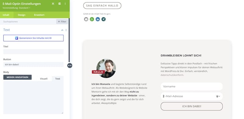 strehober webdesign newsletter in wordpress erstellen mailpoet divi e mail optin