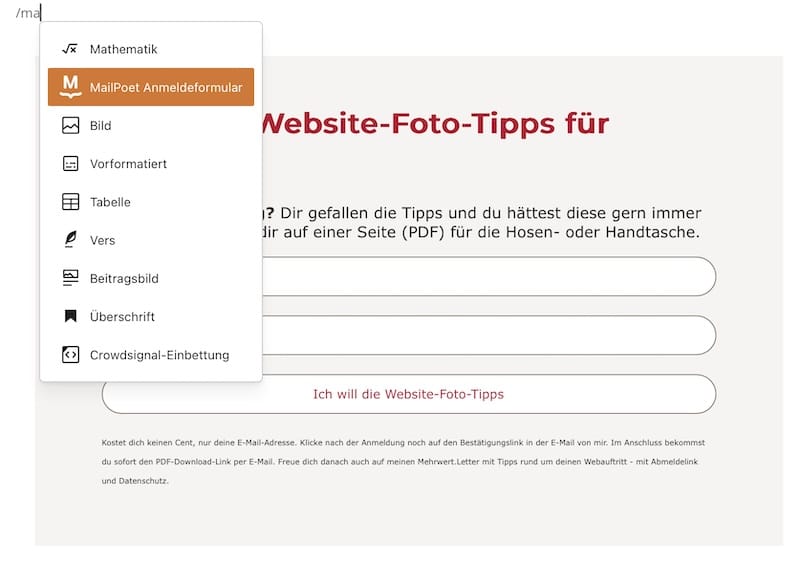 strehober webdesign newsletter in wordpress erstellen mailpoet einbindung website