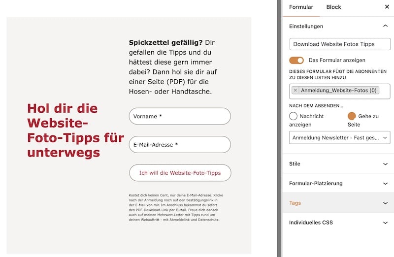 strehober webdesign newsletter in wordpress erstellen mailpoet formular