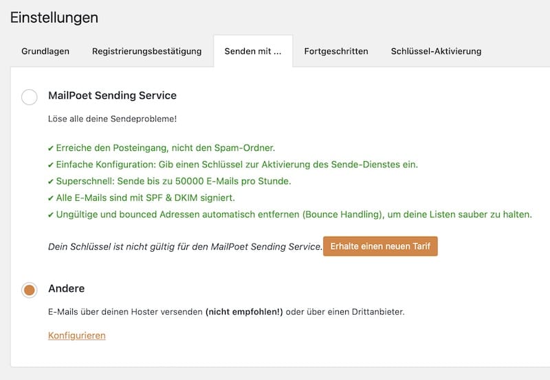 strehober webdesign newsletter in wordpress erstellen mailpoet sendemethode