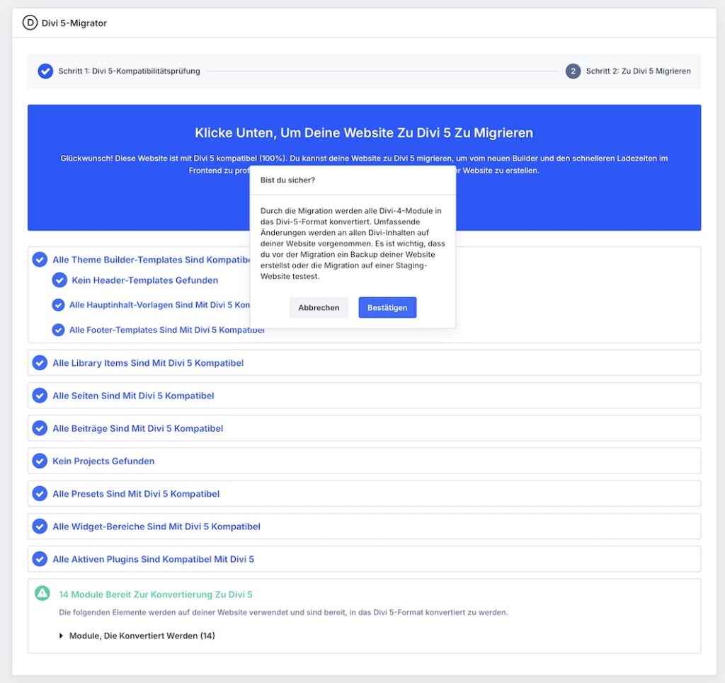 divi 4 auf divi 5 umsteigen - kompatibilitätsbericht