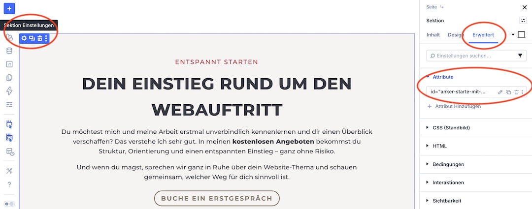 strehober webdesign ankerlinks setzen mit divi